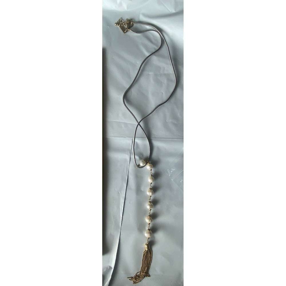 Beaded Pearl Necklace With Tassel And Gold Tone Charm Pendant